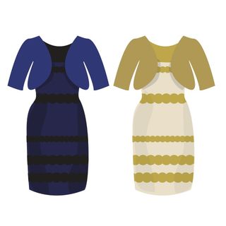 blue and black dress or white and gold